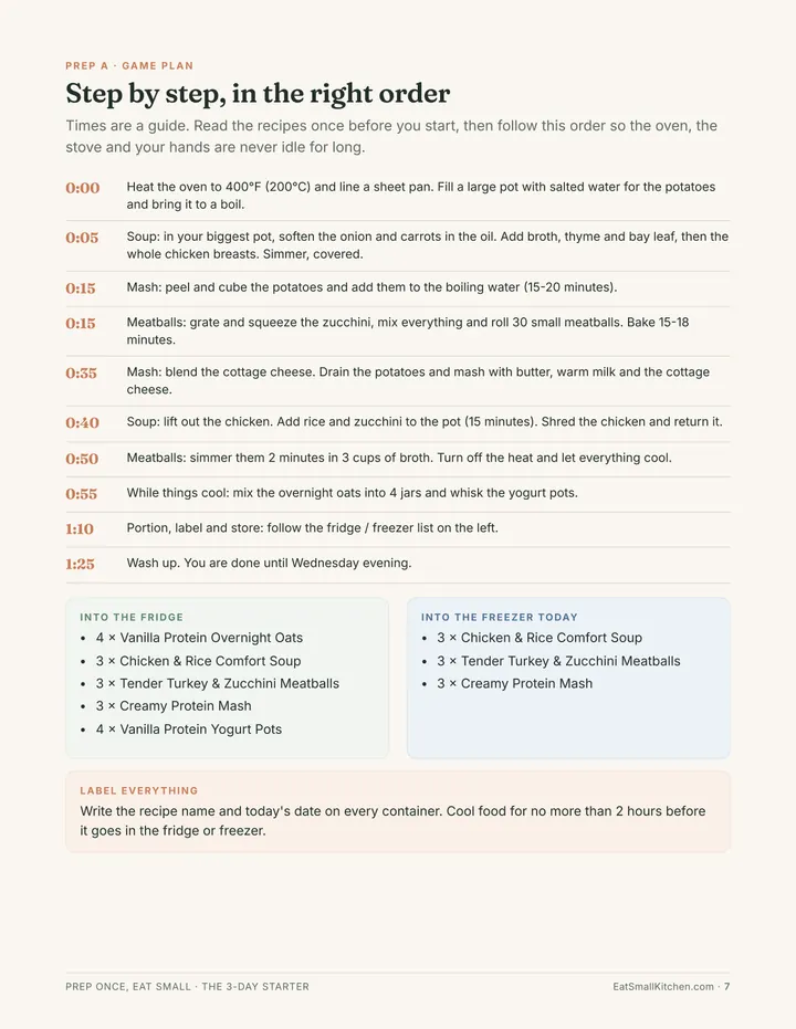 Timed game plan page from the free starter